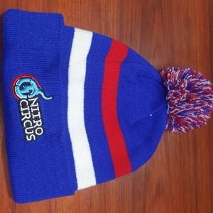 Nitro circus pom pom blue stripped beanie